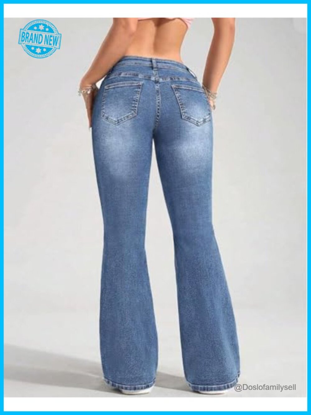 Womens Low Waisted Flare Jeans Stretch Denim Bell Bottom - Picture 3 of 6